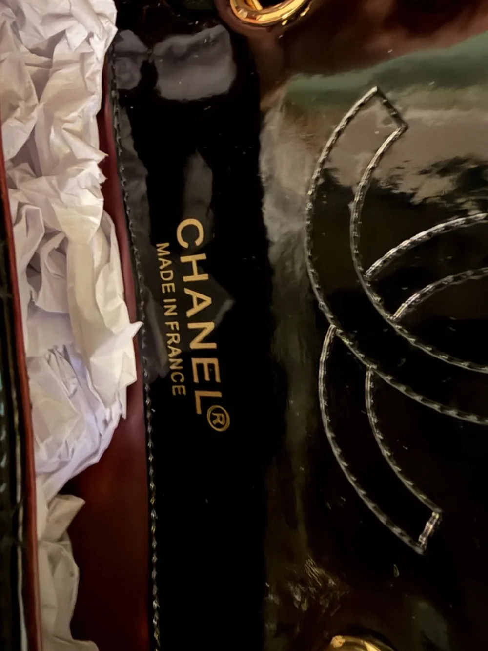 CHANEL Vintage Black Quilted Patent Mini Crossbody with Gold Hardware